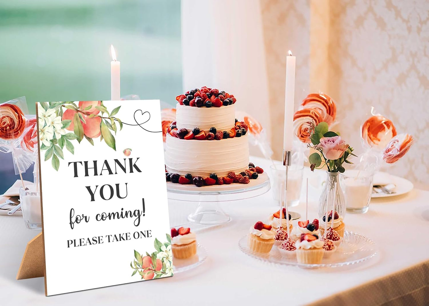 White Floral Peach Thank You For Coming Sign for Baby Shower, 1 Pack Wooden Sign with Stand Tabletop Decor, Baby Shower Decoration, Gender Neutral Party Supplies - WGD32
