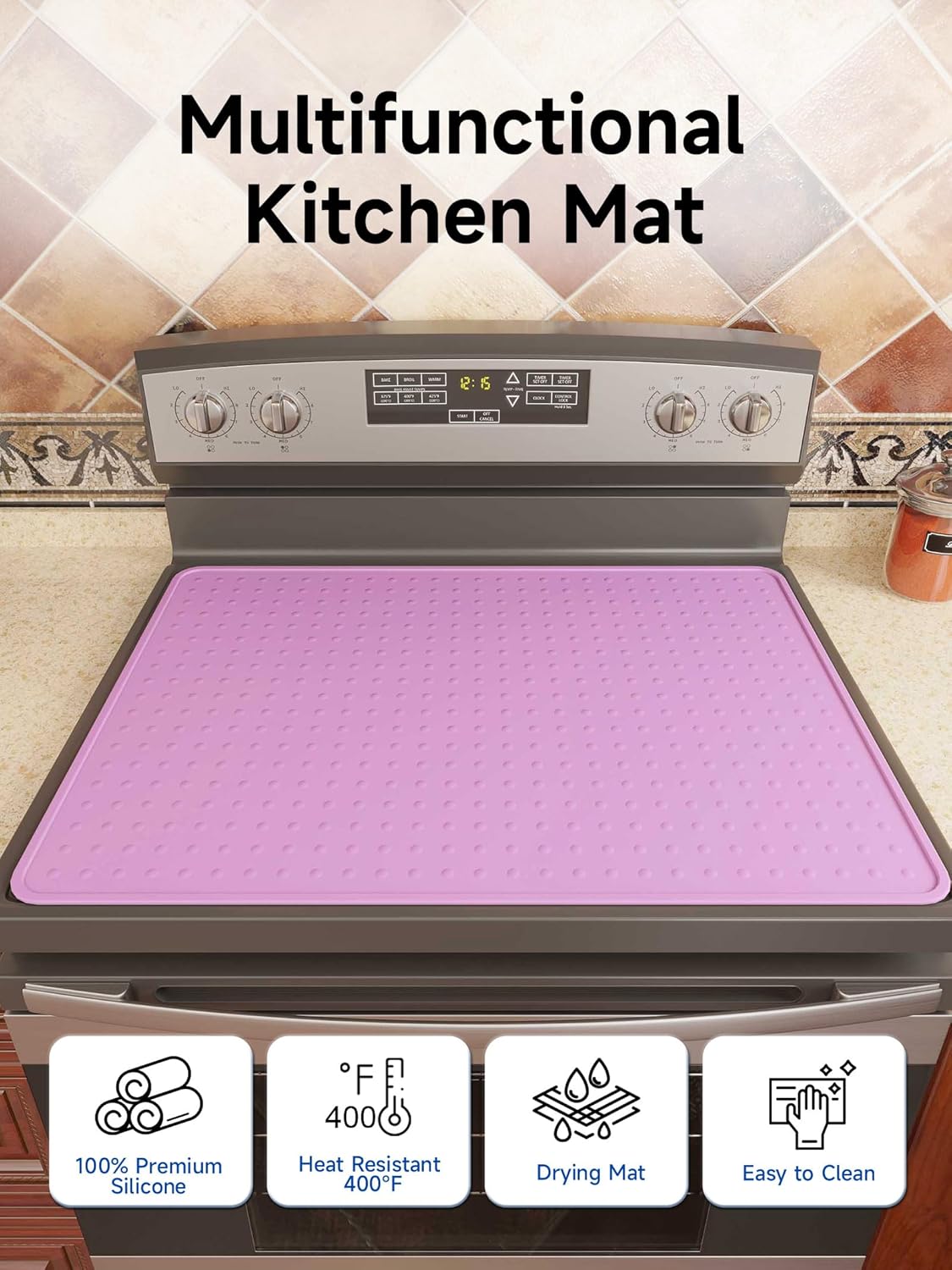 Silicone Stove Top Cover for Electric Stove, Glass Stove Top Protector, Stovetop Cover Mat for Cooktop, Flat Range Cover, Oven Top Protector, Coffee Bar Mat, 28 x 20 in, Pink