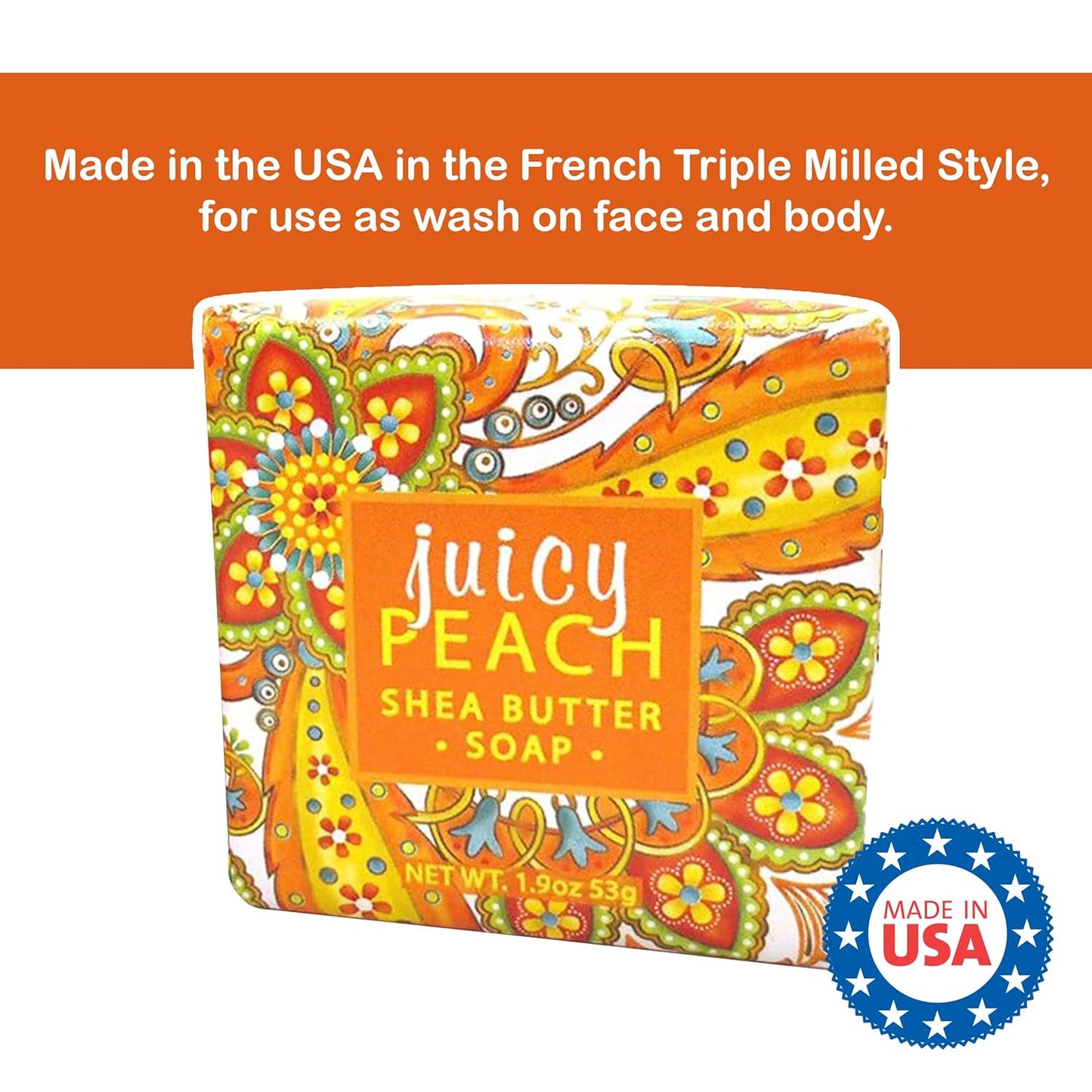 Greenwich Bay Vegan Natural Botantical Shea Butter Bar Soap, French Milled Triple Milled, Essential Oils, 6.35 ounces (Juicy Peach Shea)
