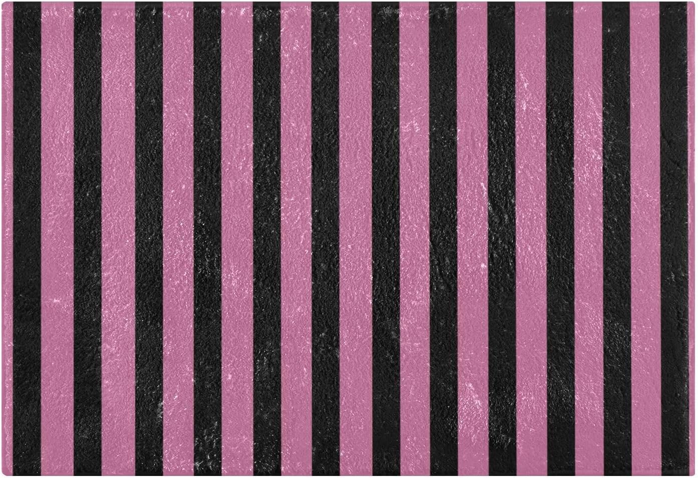 Black Rosy Pink Stripes Bathroom Rug, Non Slip Dry Quickly Bath Mat, Absorbent Soft Bath Rug, Home Decor Accessories, 24"x16"