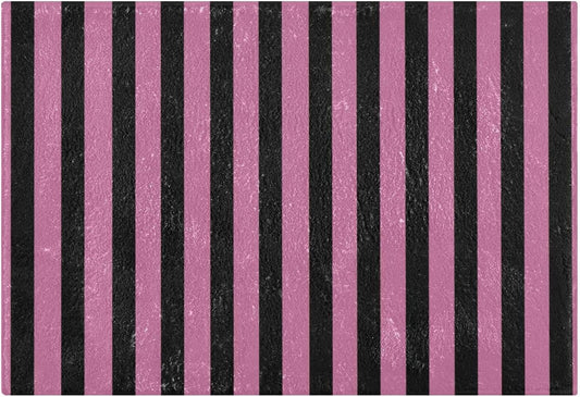 Black Rosy Pink Stripes Bathroom Rug, Non Slip Dry Quickly Bath Mat, Absorbent Soft Bath Rug, Home Decor Accessories, 24"x16"