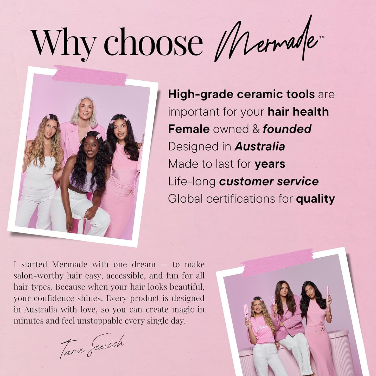 Mermade Hair Aircurl Curling Iron - 1.25 Inch Ceramic Barrel with Clamp, Hair Curler for Long, Medium, & Short Hair, Ionic Technology, Lower Heat Temperatures for Healthier Hair Styling - 1.25", Pink