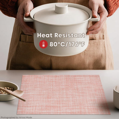Artoid Mode Pink Vinyl Placemats Set of 4, Washable Heat Resistant Non-Slip Plastic PVC Place Mats for Farmhouse Holiday Party Dining Decor