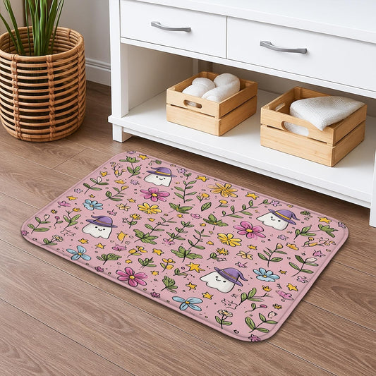 Floral Quick Dry Bath Mat, Cute Peach Flowers Pattern Absorbent Non Slip Shower Mat, Spring Memory Foam Washable Bath Rugs for Bathroom Decorative 20x32 Inch