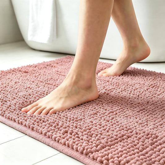 Chenille Bathroom Rugs Mats Carpet 36”x24”, Super Soft Absorbent Quick Dry,Non Slip Indoor Area Rug for Tub and Shower Entryway Lightweight Machine Washable for Bedroom,Kitchen,Garage, Pink