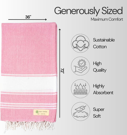 Salt Earth Cotton Turkish Beach Towel (Set of 2, 36"x72") - Soft, Quick Dry, Sand Resistant, Absorbent Towels for Bathroom, Home, Travel, Pool, Spa, Bath, Swim - Beach Towels Oversized (Pink)