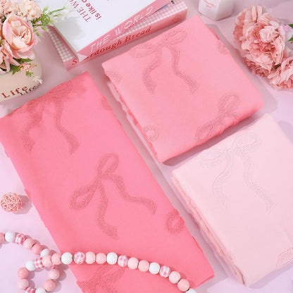 Whaline 3Pcs Pink Bow Hand Towel 3D Jacquard Cotton Towel Absorbent Coquette Dish Towels for Valentine's Day Home Kitchen Bathroom, 13.8 x 29.5 Inch