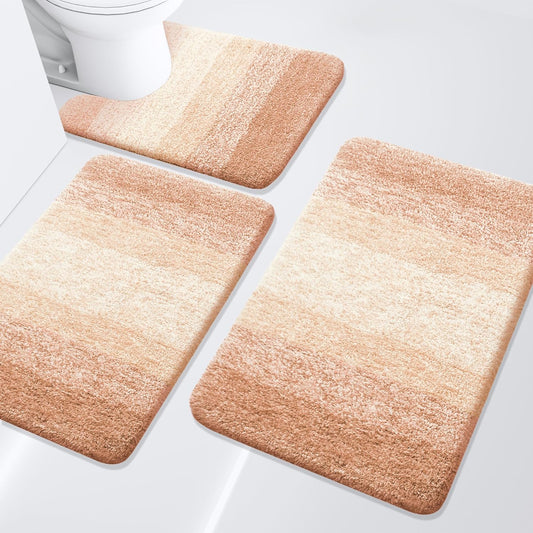 Arotive Bathroom Rugs Set 3 Piece, Extra Soft and Absorbent Bath Rugs, Machine Wash Dry Bath Mats for Bathroom, Toilet, Tub and Shower, 24x16, 30x20 and U-Shaped 24x20, Peach