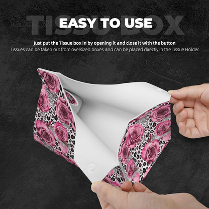 Pink Rose Leopard Tissue Box Leather Rectangular Waterproof Organizer Decoration