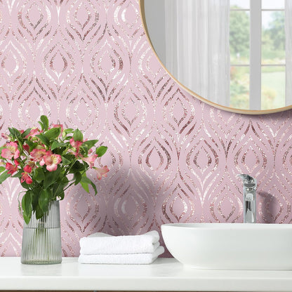 FunStick Pastel Pink Wallpaper Peel and Stick Modern Diamond Geometric Accent Wall Paper for Bedroom Girls Kids Room Self Adhesive Vinyl Abstract Pink Contact Paper for Cabinets Desk Walls 17.5"x118"