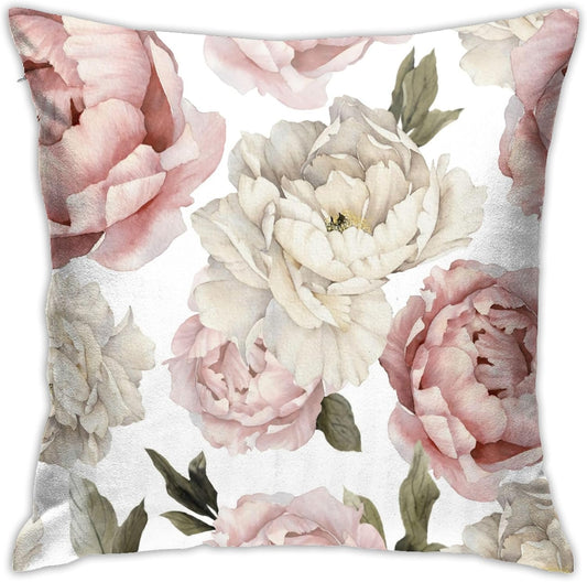 Watercolor Peony Pink Flower Pillow Covers Girly Decorative Throw Pillow Covers White Floral Pillow Case 18x18 Inch for Couch Bed Sofa Cushion Home Decor