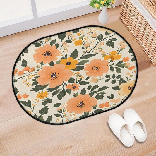 Peach Flower Design Oval 16x24 Inches Absorbent Bath Mat, Non Slip Soft Plush Bath Rug with TPR Backing for Home Kitchen Bathroom