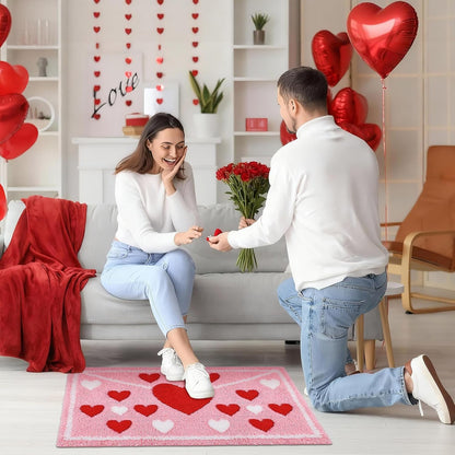 Lyrow Envelope Red Heart Tufted Bath Mat 17"x 29" Absorbent Love Heart Rug Red Pink White Non Slip Bath Rug Washable Front Door Mat for Wedding Home Bedroom Bathroom Decor