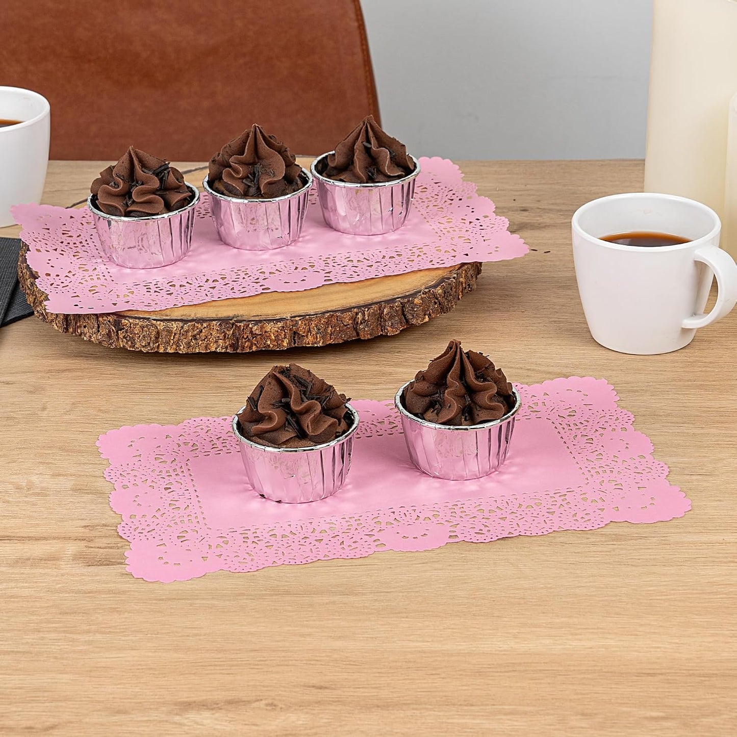 Restaurantware-Pastry Tek 12 x 7 Inch Paper Lace Doilies, 100 Rectangle Disposable Table Doilies - Elegant Lace Finish, Long Lasting, Pink Paper Lace Doilies, for Pastries, Cupcakes, Desserts