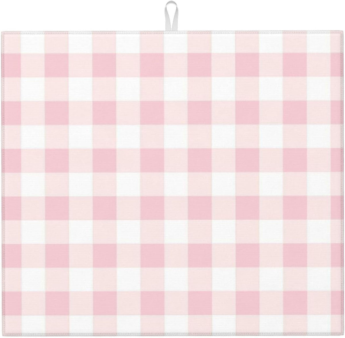 Pink Checkboard Print Microfiber Dish Drying Mat for Kitchen Counter 16x18 in Super Absorbent Drying Pad for Countertops, Sinks, Draining Racks with Hanging
