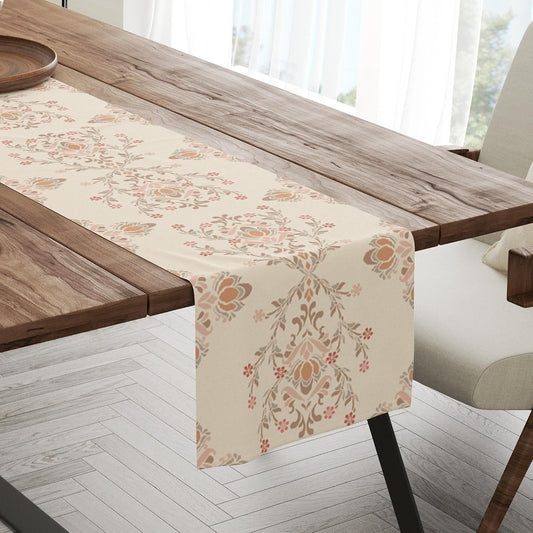 Boho Floral Pink Table Runner, Vintage Art Farmhouse Runner 13x72 Inches Long for Dining Tables Decor, Cottagecore Style, Party and Home Decoration Collection