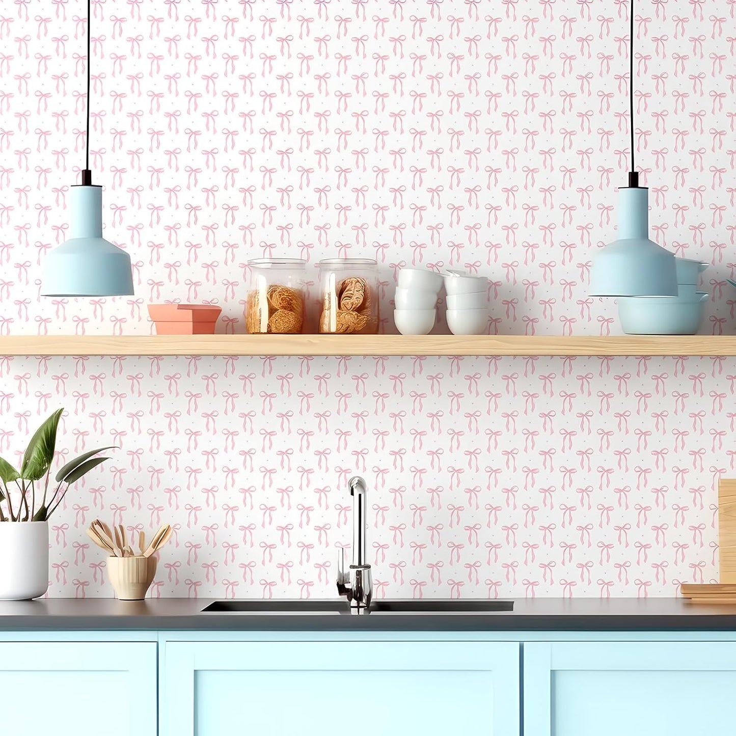 Drydiet Pink Bow Wallpaper Peel and Stick Contact Paper 11.8 x 78.7 in Pink Coquette Wallpaper Self Adhesive Removable Wall Sticker Paper for Home Locker Dorm Classroom Bedroom Living Room Decor