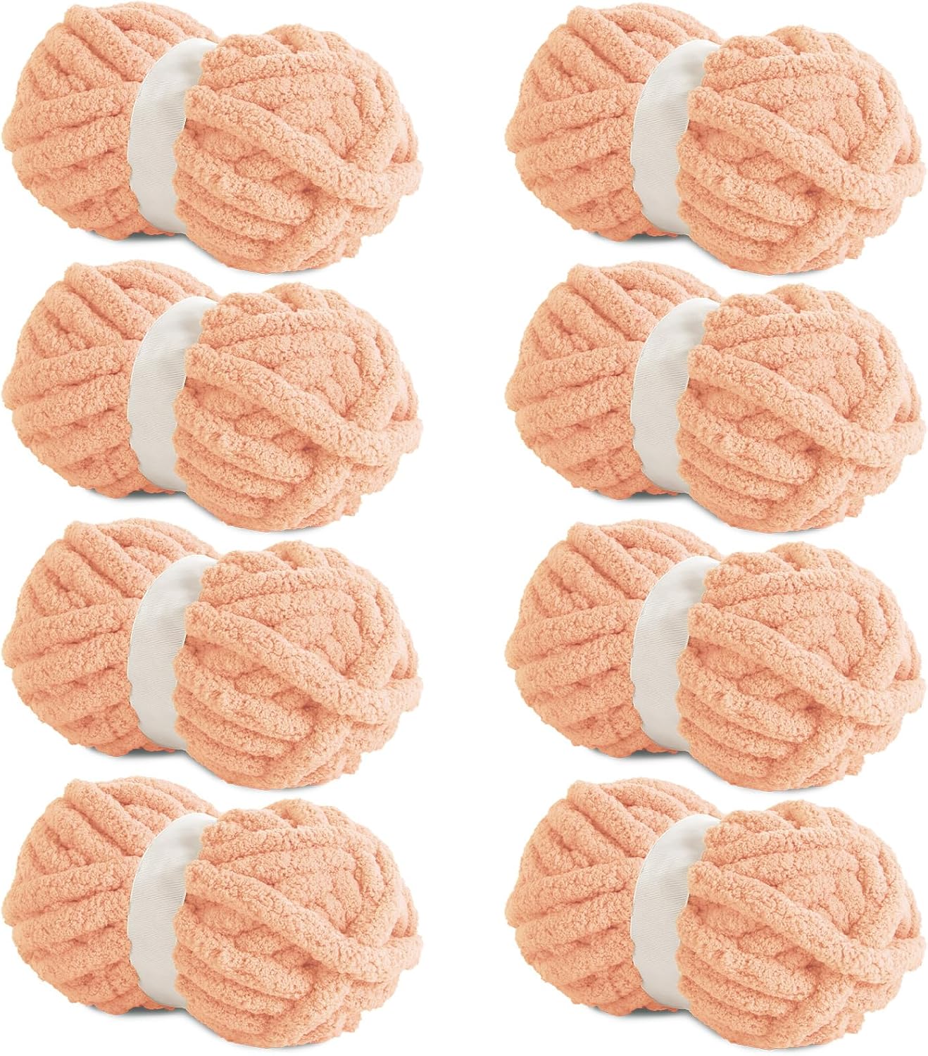 Hombys Apricot Pink Chunky Chenille Yarn for Crocheting and Knitting, Super Bulky Thick Fluffy Yarn for Hand Knitting Blanket, Soft Plush Yarn, 8 Jumbo Pack (27 yds, 8 oz Each Skein)
