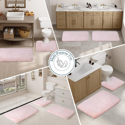 Walensee Bathroom Rug Non Slip Bath Mat (16 x 24, Blush) Water Absorbent Soft Microfiber Shaggy Machine Washable Bath Rug for Bathroom Thick Plush Rugs for Shower