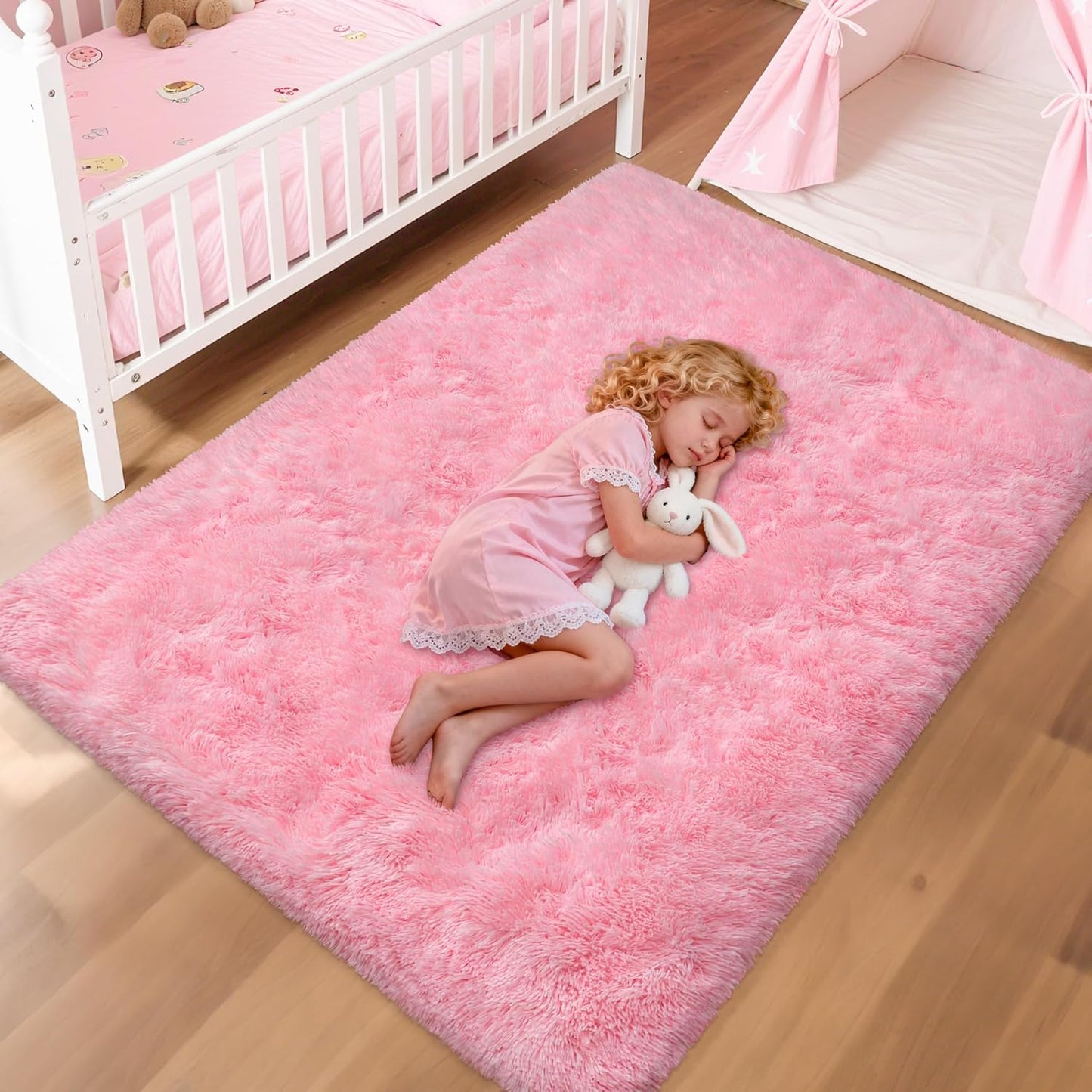 Pink Rugs for Bedroom Girls：ZJYeRug 4x6 Soft Shaggy Fluffy Area Rug Washable Non-Slip Fuzzy Plush Thick Small Rugs for Living Room，No Shedding Cute Indoor Carpet for Kid Nursey Dorm Home Decor