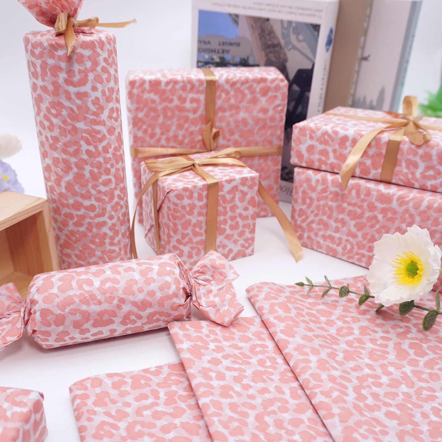 Pink Leopard Wrapping Paper 60 Sheets 20x14in uitable for Birthdays, Thanksgiving, Halloween, Christmas and Other Holidays and Party Gift Packaging. ﻿ (Pink)
