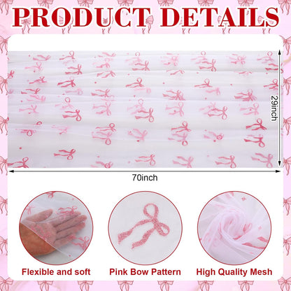 4 Pcs Pink Bow Table Runners 29 x 70 Inch White Tulle Lace Table Runner Coquette Bow Tablecover for Wedding Birthday Baby Shower Valentine's Home Decor