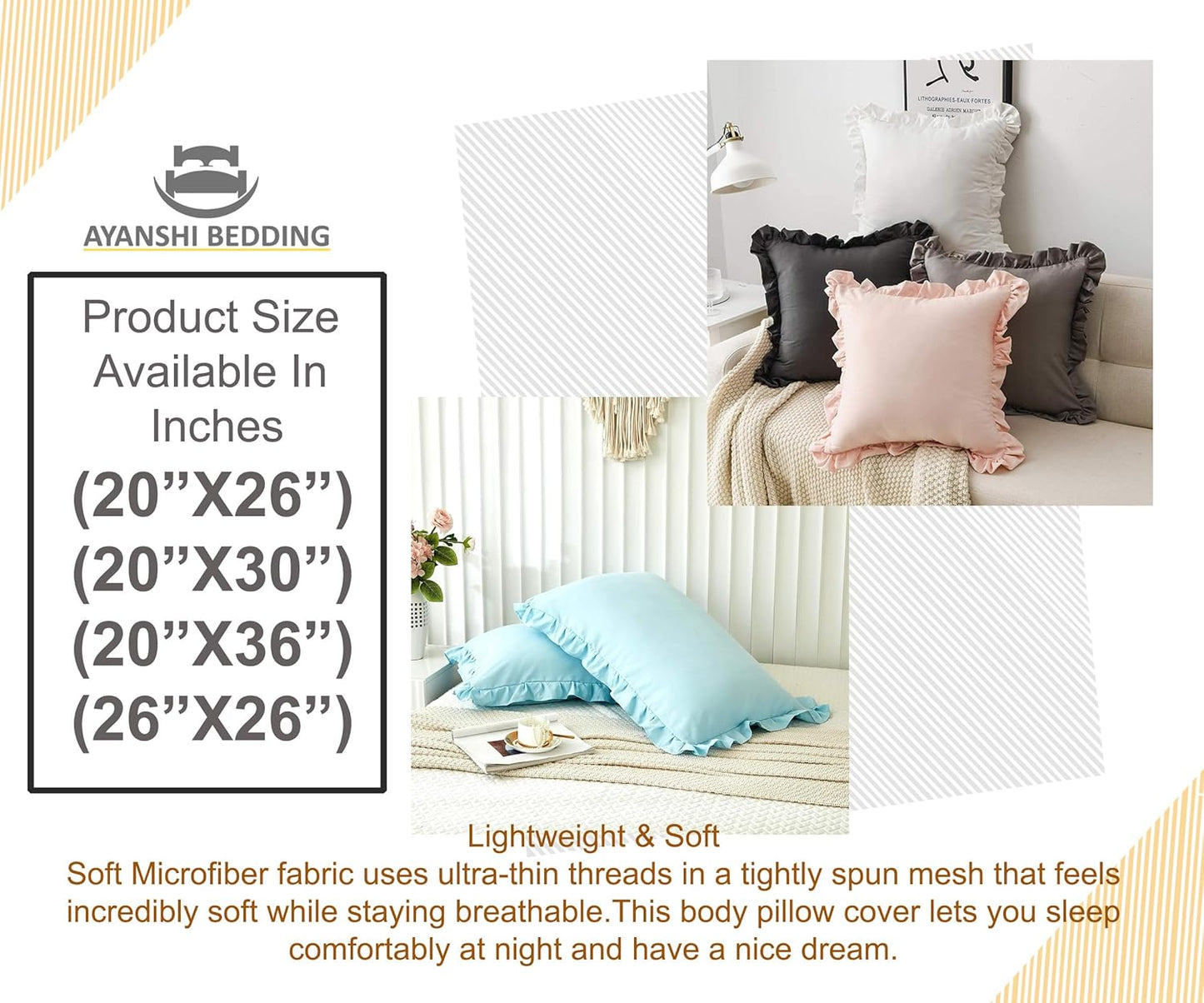 Microfiber Ruffle Pillow Shams Standard Size Set of 2, 20X26 - Solid Ruffled Fringe Design Pillow Cases Soft & Breathable - Unique Collection Decorative Pillow Covers 20X26 - Baby Pink