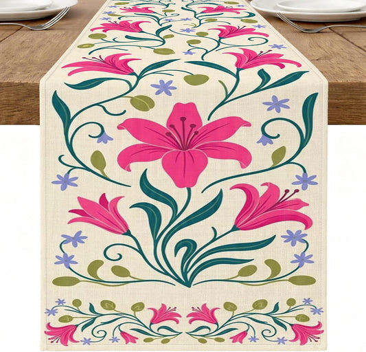 Floral Table Runner, Peach Vintage Flowers Nature Inspired Spring Dining Decor for Home Family Gatherings Holiday Celebrations 13x72 Inch