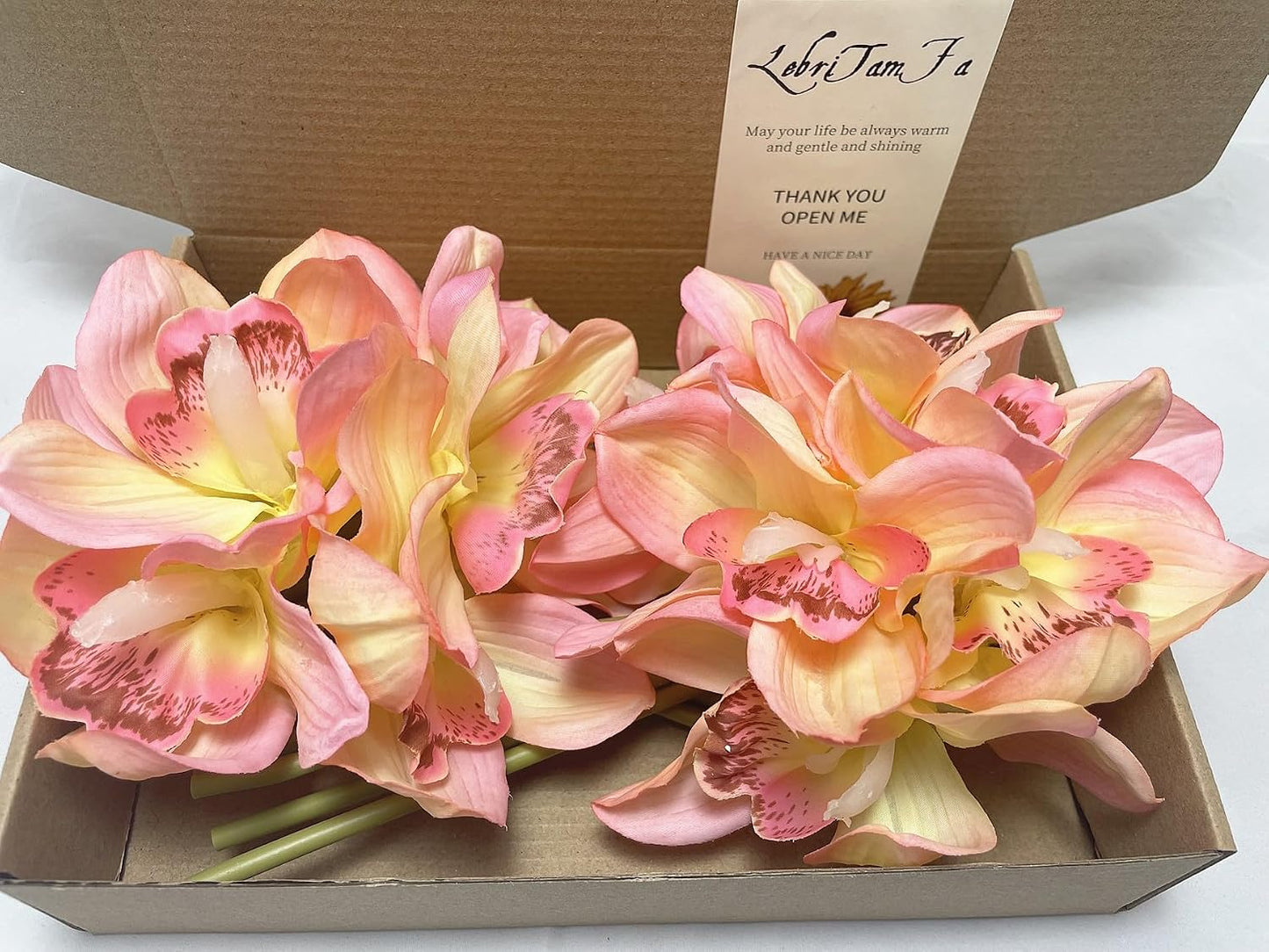 12 PCS High Quaulity Latex Real Touch Cymbidium Orchid Artificial Flower Bouquet for Wedding Holiday Bridal Bouquet Home Party Decor Bridesmaid (Pink)