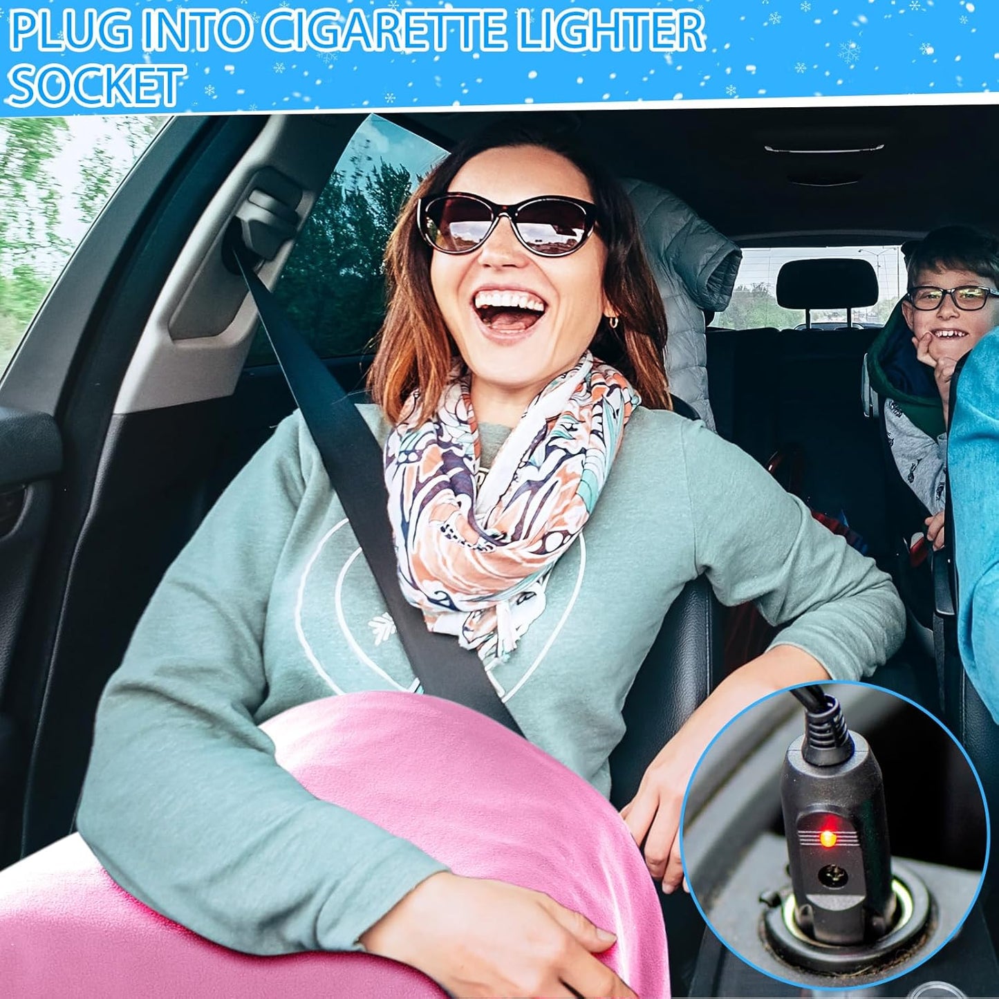 HunnmingRe 2 Pack Heated Car Blanket,12 Volt 3 Heating Levels 60" X 43" Electric Blanket Adjustable Temperature Portable Heated Throw for Car SUV RV Camping Winter Cold Weather (Pink)