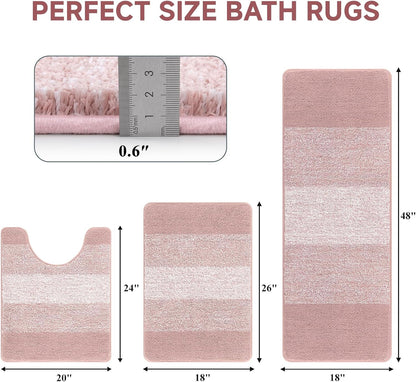 Pauwer Bathroom Rugs Set 3 Piece Non Slip Washable, Microfiber Absorbent Bath Mat Floor Carpet Extra Soft, Quick Dry Shower Rug U-Shaped Contour Toilet Mats, Dusty Pink