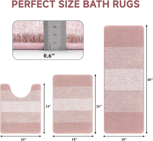 Pauwer Bathroom Rugs Set 3 Piece Non Slip Washable, Microfiber Absorbent Bath Mat Floor Carpet Extra Soft, Quick Dry Shower Rug U-Shaped Contour Toilet Mats, Dusty Pink
