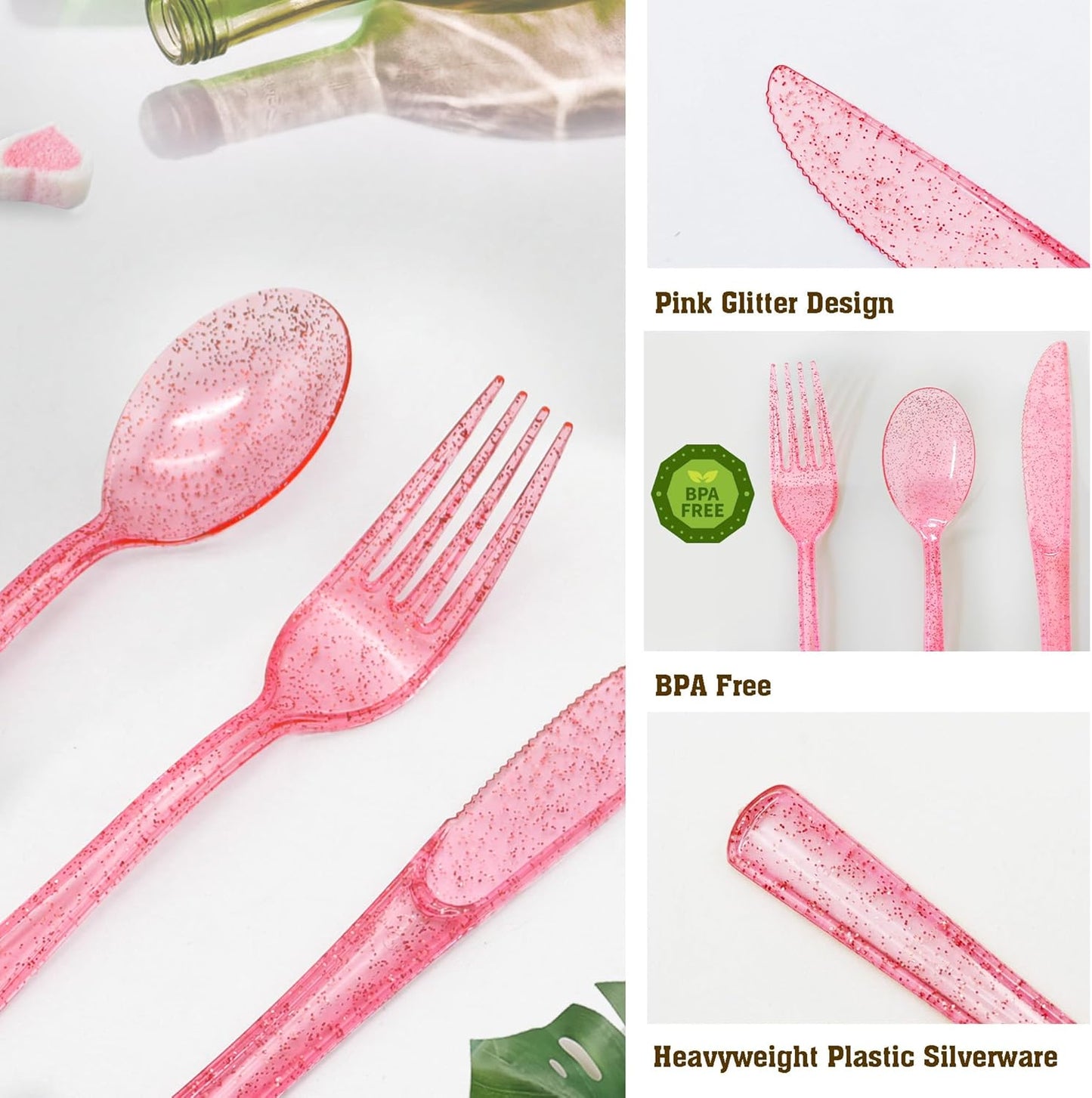 50 Pcs Pink Plastic Spoons Pink Spoons Disposable Utensils Heavy Duty Plastic Cutlery Set Disposable Cutlery Sets for Brithday, Valentine's Day,Wedding, Baby Shower, Bridal Shower