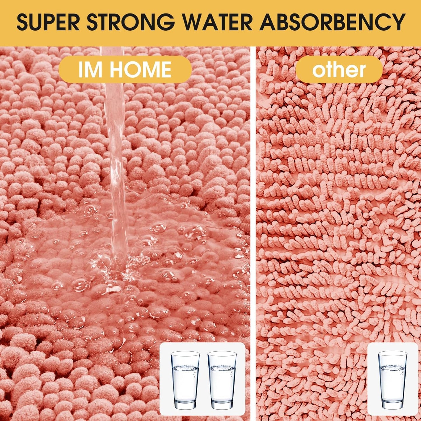 ACCUMTEK Upgrade Luxury Coral Bathroom Rug Mat 36"x24", Ultra Soft Thick Absorbent Bath Mats, Non Slip Chenille Toilet Mat for Bathroom, Bedroom, Kitchen, Shower, Tub
