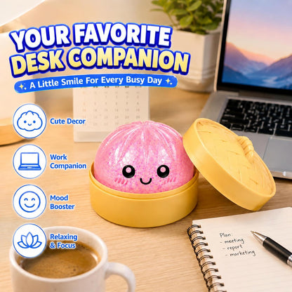 Mystery Sparkly Pink Dumpling Squishies with Steamer Box, Soft Stretchy Bao Bun Stress Relief Balls, Sensory Fidget Squeeze Toys for Anxiety Relief, Decompression Desk Toys