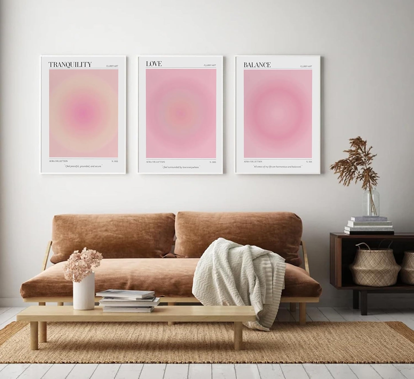 3pcs Pink Aura Collection Gradient Canvas wall art Positive Minimalist Fluppy Art Picture Wall Decor Trendy Aesthetic Poster Print Artwork for Bedroom, Living Room, girls room Home Decoration【UNFRAMED】