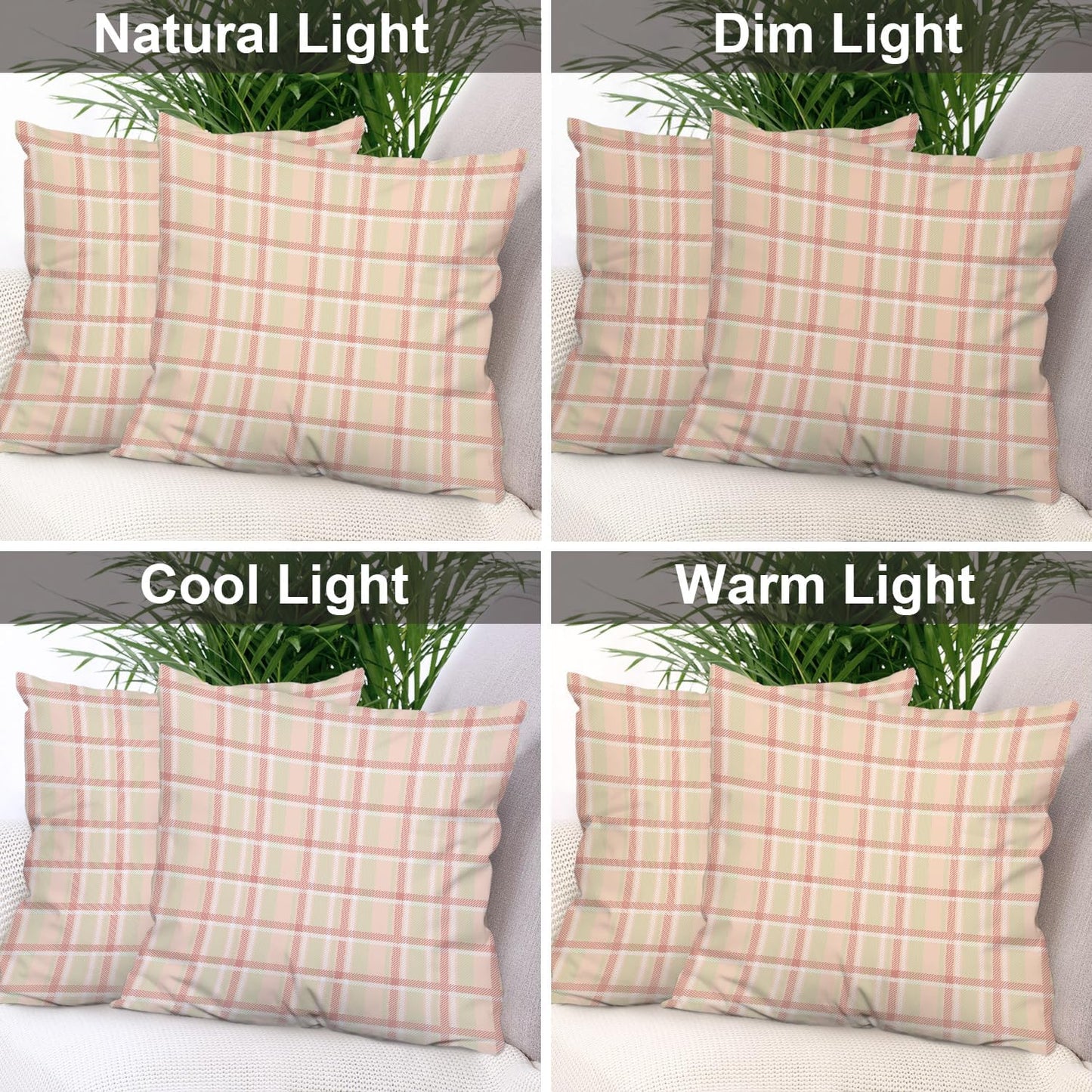 Batmerry Pastel Coral Peach Throw Pillow Covers, Pink Tartan Plaid Abstract Apricot Decorative Pillow Covers Digital Printing Blended Fabric for Couch Sofa Bed Invisible Zipper 24X24 in(Set of 2)