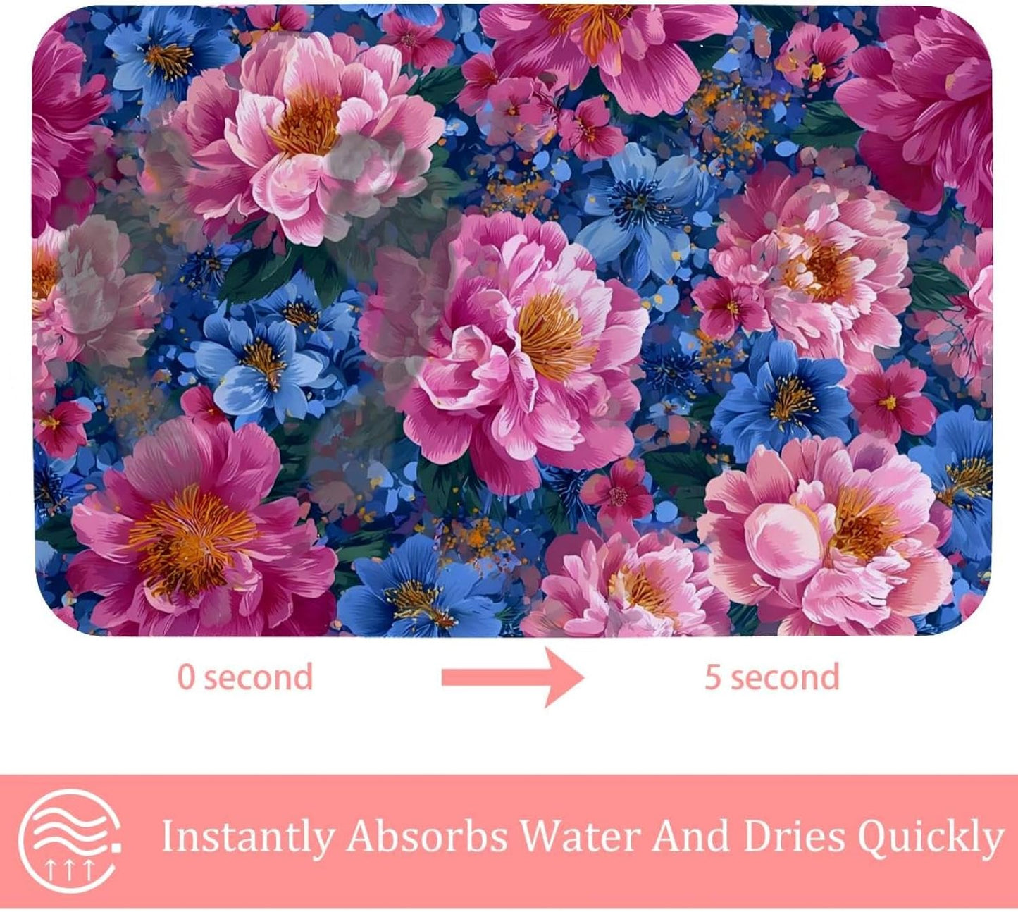 Non-Slip Soft Memory Foam Bathroom Rugs Mat, Quick Dry Machine Wash Super Absorbent Leathaire Comfortable Bathmat Carpet for Floor 20''x31'',Vibrant Pink Floral