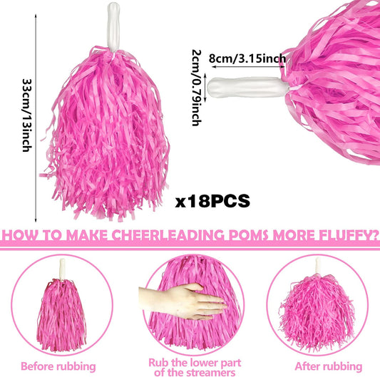 XIPEGPA 18PCS Cheerleading Pom Poms Plastic Cheerleader Pom Poms for Sports Squads Dancing Party Football Basketball Spirit Sports Stage Performance Celebration (Pink)