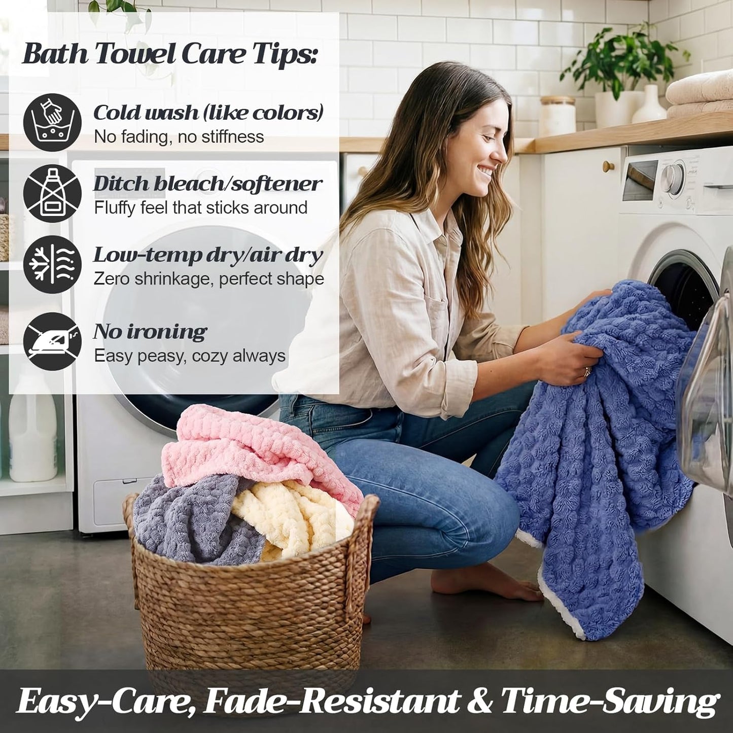 Peryiter 4 Pcs Microfiber Bath Towels 27.6'' x 55'' Large Colorful Sheet Set with Hang Loop Soft Absorbent Quick Dry Plush Fluffy Bathroom Towel for Adults Dorm Spa Gym(Pink, Yellow, Light Gray, Blue)
