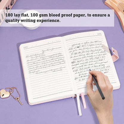 Diary with Lock and Key for Girls Ages 8-12 Journal with Lock for Teen Girls 288 Pages Heart-Shaped Locked Journal for Women, Pink