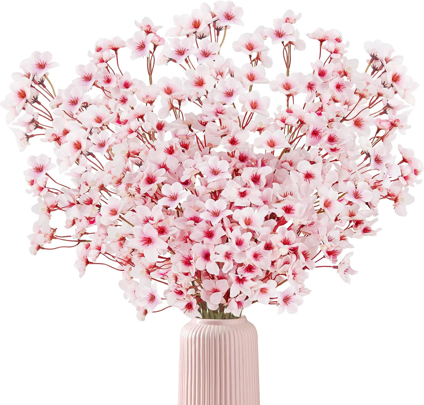 16PCS Artificial Cherry Blossom Flowers, 15.7" Fake Pink Peach Flowers Slik Faux Cherry Blossom Stems Flower Boquet for Home Vase Wedding Party Spring Decoration