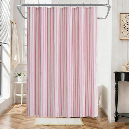 PROCIDA Pink Shower Curtain-Wider Striped, 72x72 Inch Yarn Dyed Linen Blend Cloth Fabric Bathroom Curtain with 12 Metal Hooks, Bath Curtain for Modern Farmhouse Bathrooms
