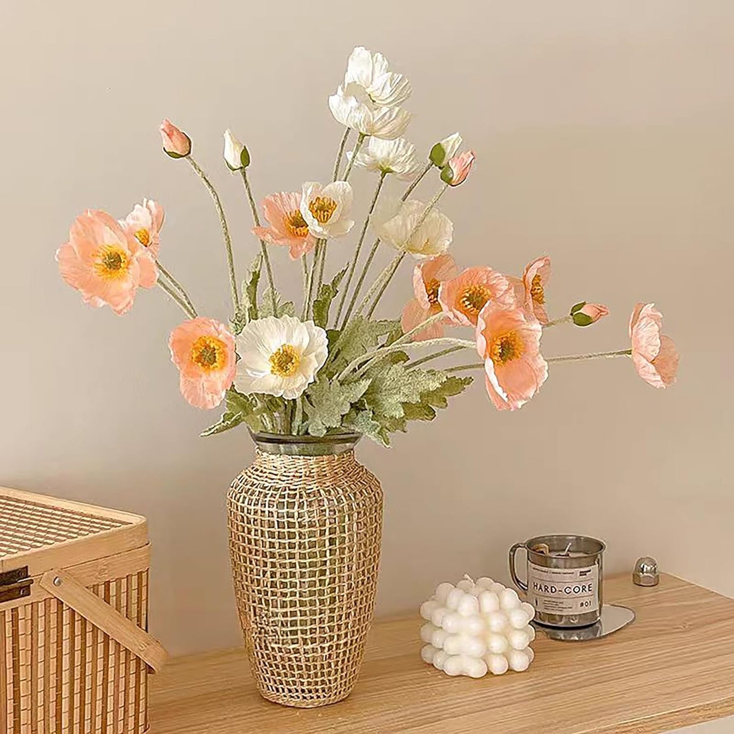 6pcs Artificial Poppy Flowers Spring Flowers Real Touch Flowers Silk Fake Poppy Flowers with Stems Faux Poppy for Home Table Centerpieces Floral Arrangement Wedding Bouquet Mixed Decoration