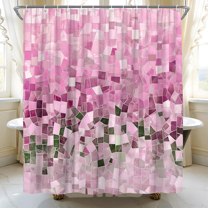 AMFD Modern Geometric Shower Curtain Pink Abstract Stained Glass Art Bathroom Curtains Decor Fabric Set Include Hooks,(70" WX70 H)