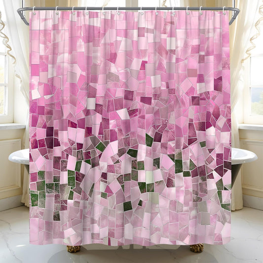 AMFD Modern Geometric Shower Curtain Pink Abstract Stained Glass Art Bathroom Curtains Decor Fabric Set Include Hooks,(70" WX70 H)