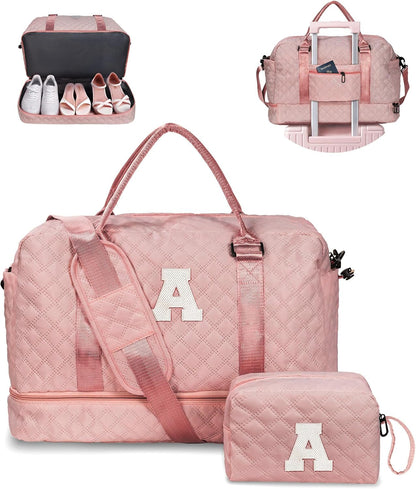 Teen Girl Gifts Trendy Stuff-Women Gift-Duffle Bag for Travel with Shoe Compartment, Dance Bag for Girls,Overnight Bag,Birthday Gifts,Travel Bag for Women Graduation Gift for Her (Letter A)