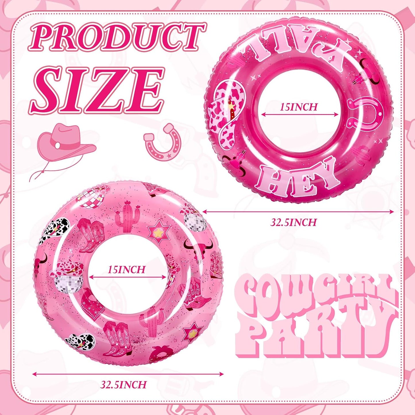 Foilswirl 2 Pcs Pink Cowgirl Pool Float Cowgirl Birthday Beach Supplies Cowboy Boot Pool Float Pink Disco Swimming Party Ring Western Summer Decorations for Bridal Shower Cowboy Birthday