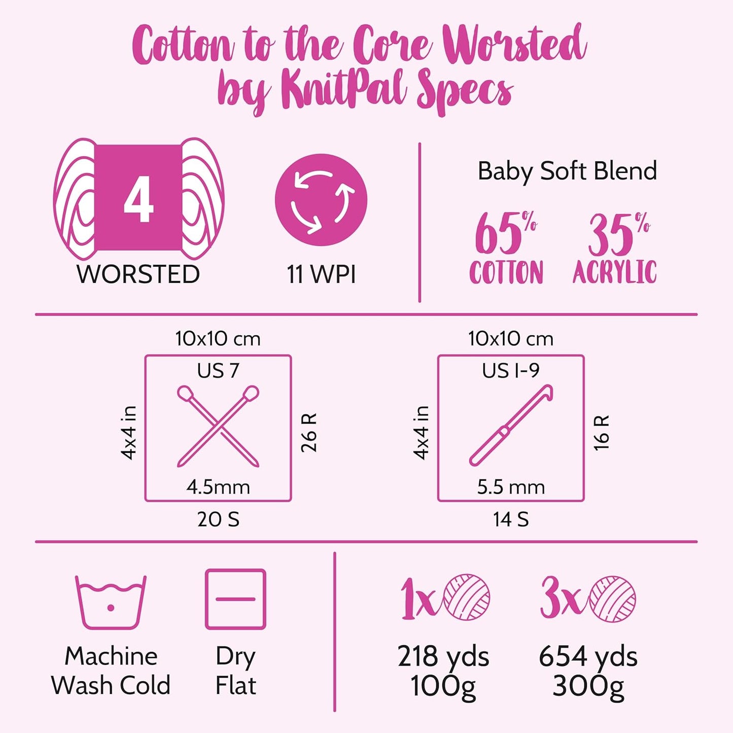 Cotton to The Core Worsted Weight Yarn for Crocheting, 3-Pack (654Yds / 300G), Free Patterns, Beginners Friendly - Soft Cotton Yarn for Knitting - #4 Medium Worsted Weight - Fresh Peach