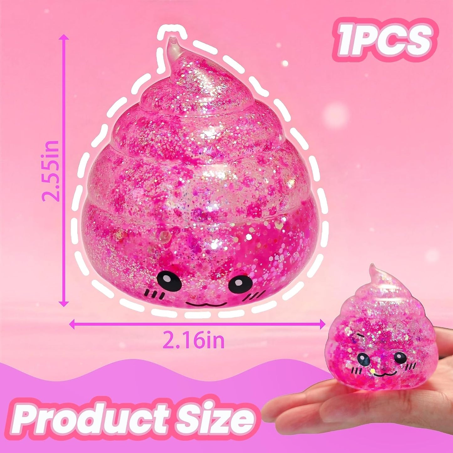 Novelty Squishy Poop Sugar Stress Ball Sensory Toys, Kawaii Poop Shape Squishies, Funny Squishy Poo Toy, Glitter Stress Balls for Kids and Adults, Prank Surprise, Gifts, Party Favors (Pink)